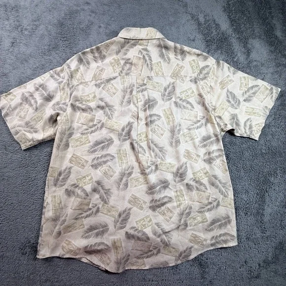 Woolrich Men's XL Cotton Button Up Hawaiian Shirt Feather Print Beige Relaxed - Picture 3 of 5